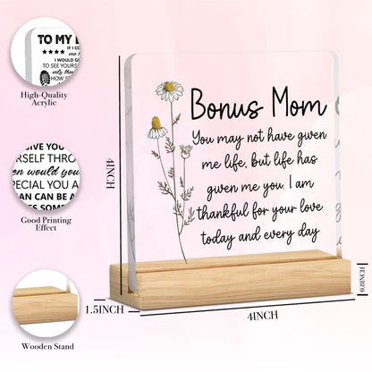Bonus Mom Gifts from Stepmom Stepdad, Christmas Gifts for Step Mom, Best Birthday Mothers Day Valentines Gift for Stepmom Mother Acrylic Decor 4 x 4 inche