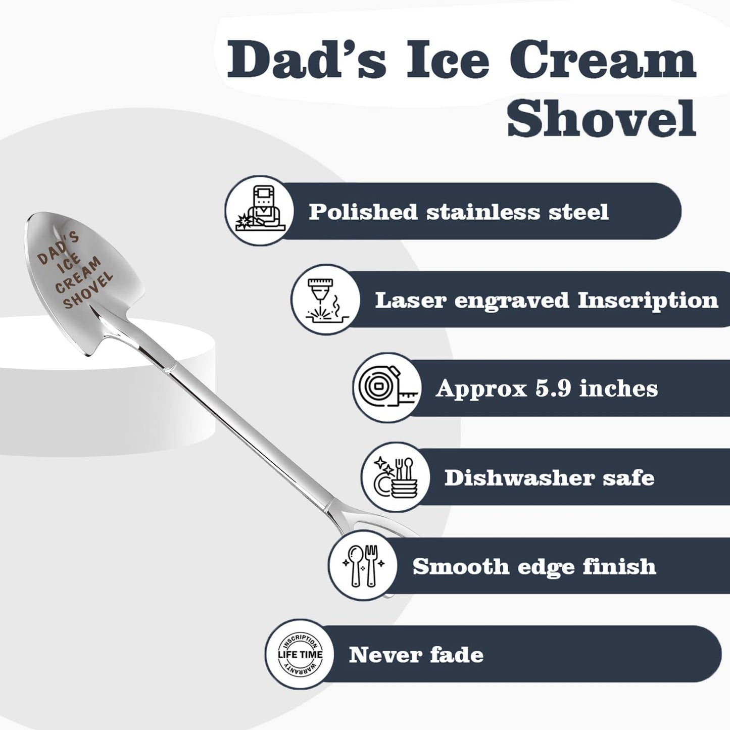 Dad Gifts - Gifts for dad from Daughter. Father Day Gifts for dad Ice Cream Spoon Scoop for Ice Cream Lovers, Father birthday Gifts Funny Engraved Stainless Steel Shovel