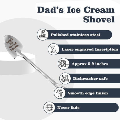 Dad Gifts - Gifts for dad from Daughter. Father Day Gifts for dad Ice Cream Spoon Scoop for Ice Cream Lovers, Father birthday Gifts Funny Engraved Stainless Steel Shovel