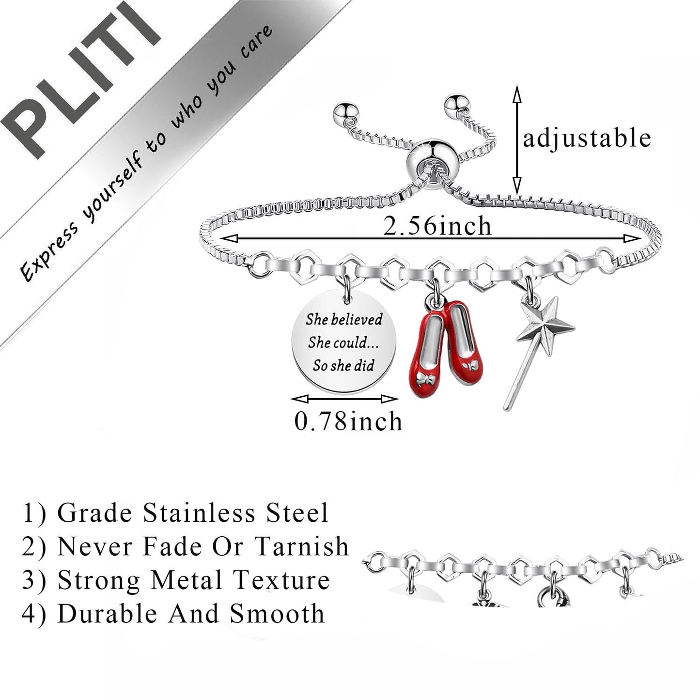 PLITI Dorothy Gift Dorothy Ruby Gift She Believed She Could So She Did Ruby Slippers Bracelet For Fantasy Movie Fan