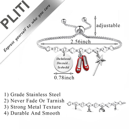 PLITI Dorothy Gift Dorothy Ruby Gift She Believed She Could So She Did Ruby Slippers Bracelet For Fantasy Movie Fan