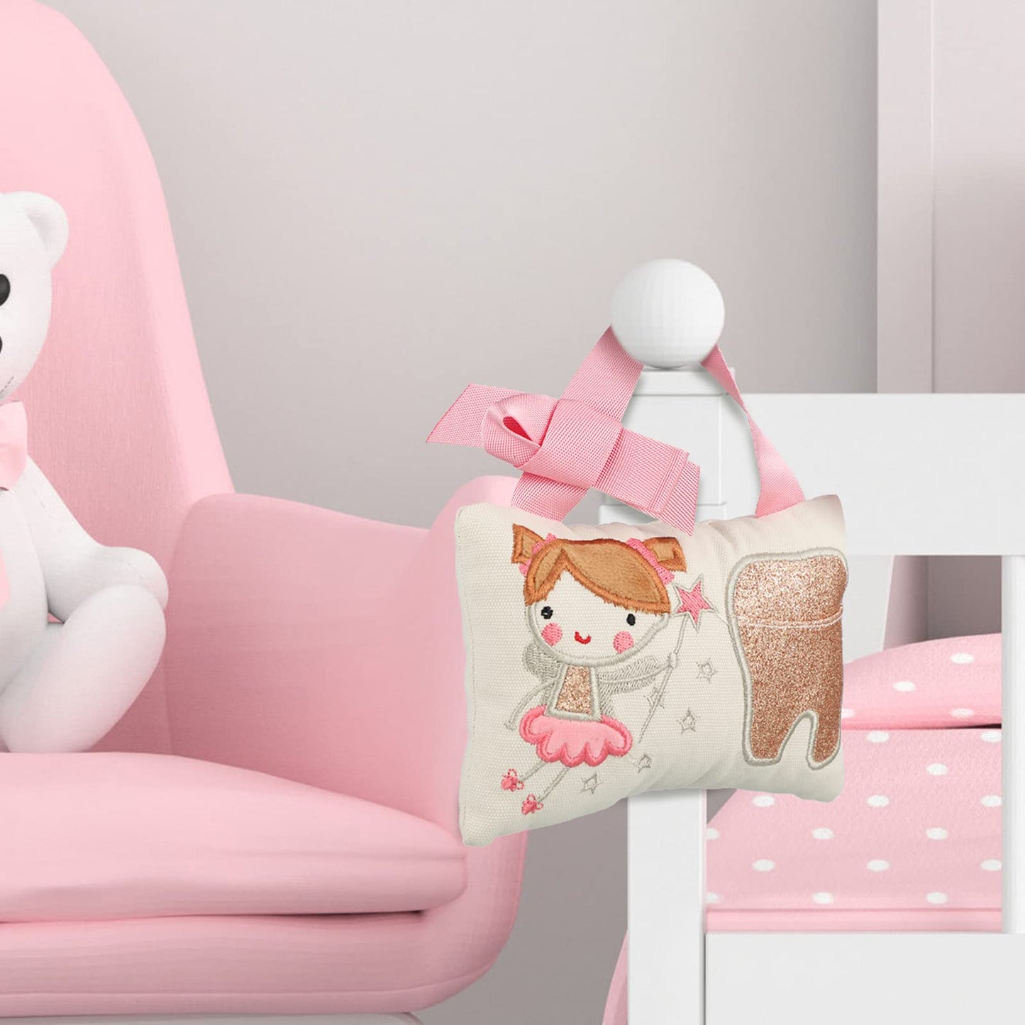 Qunclay Tooth Fairy Pillow with Pocket Kids Keepsake Pouch Tooth Fairy Gifts for Girl and Boy, 3.9 x 5.9 Inches (Sweet)