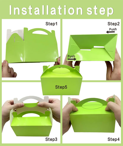 TIMESEEK 30-Pack Spring Green Gable Treat Boxes with Handles, 6" Pop-Up Party Favor Gift Boxes for Candy, Birthday,Wedding,Baby Shower, Eco-Friendly Cardboard Goodie Bags for Kids, Bachelorette Decor