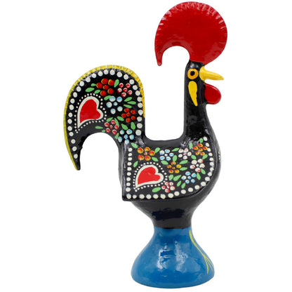 6" Traditional Hand-Painted Portuguese Good Luck Rooster Galo Barcelos Metal Figurine - Made in Portugal, Symbol of Good Luck & Prosperity - Collectible Souvenir (Black)