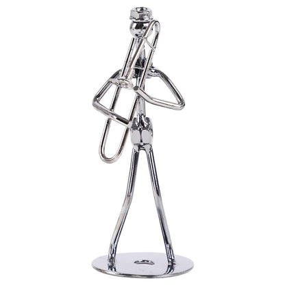 Small Iron Sculpture,Metal Musician Player,Art Figurine Decorations,Musical Man Statue Gift,Display for Home Office Desk (Trombone)
