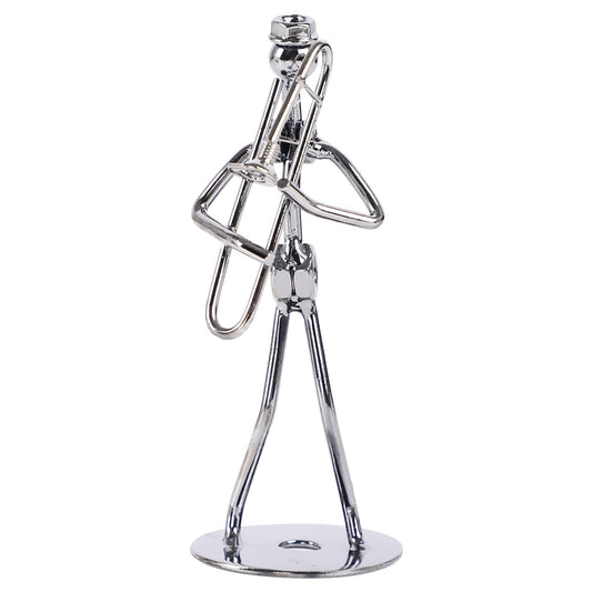 Small Iron Sculpture,Metal Musician Player,Art Figurine Decorations,Musical Man Statue Gift,Display for Home Office Desk (Trombone)