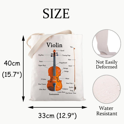 JXGZSO Violin Instrument Anatomy Tote Bag - Violin Lover & Player Gift