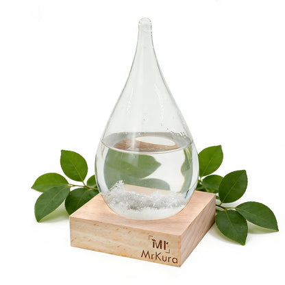 Storm Glass Crystal Weather Forecast Bottle with Wooden Base, Decorative Drop-Shaped Glass Bottle Christmas Decoration for Home and Office Christmas Gift