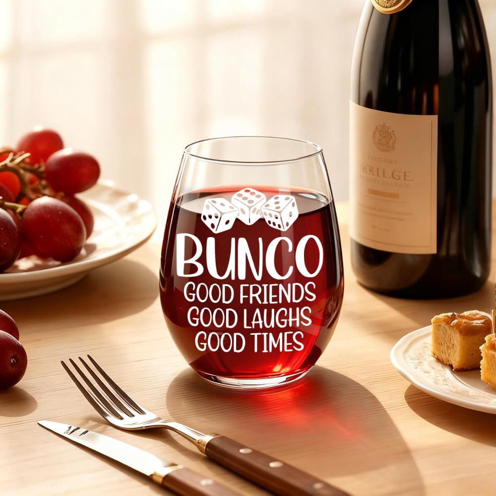 Bunco Good Friends Good Laughs Good Times Wine Glass, Bunco Game Night Party Wine Glass Gifts for Friends Board Game Lover, Bachelor Party Bridal Shower Gifts for Her Sisters BFF Friends