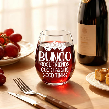 Bunco Good Friends Good Laughs Good Times Wine Glass, Bunco Game Night Party Wine Glass Gifts for Friends Board Game Lover, Bachelor Party Bridal Shower Gifts for Her Sisters BFF Friends