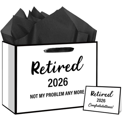 RTMISA 2026 Retirement Gift Bag with Tissue Paper and Greeting Card 2026 Retired Gifts Wrapping Bag for Women Men Coworker Teacher, Retirement Party Decorations Supplies