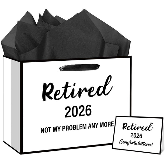 RTMISA 2026 Retirement Gift Bag with Tissue Paper and Greeting Card 2026 Retired Gifts Wrapping Bag for Women Men Coworker Teacher, Retirement Party Decorations Supplies