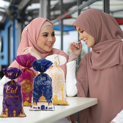 Eid Mubarak Treat Bags, 120 PCS Ramadan Goodie Bags, Eid Mubarak Gift Bag, Plastic Ramadan Candy Cookie Snack Treat Bag with Twist Ties Gifts for Islam Muslim Ramadan Party Decorations Favor Supplies