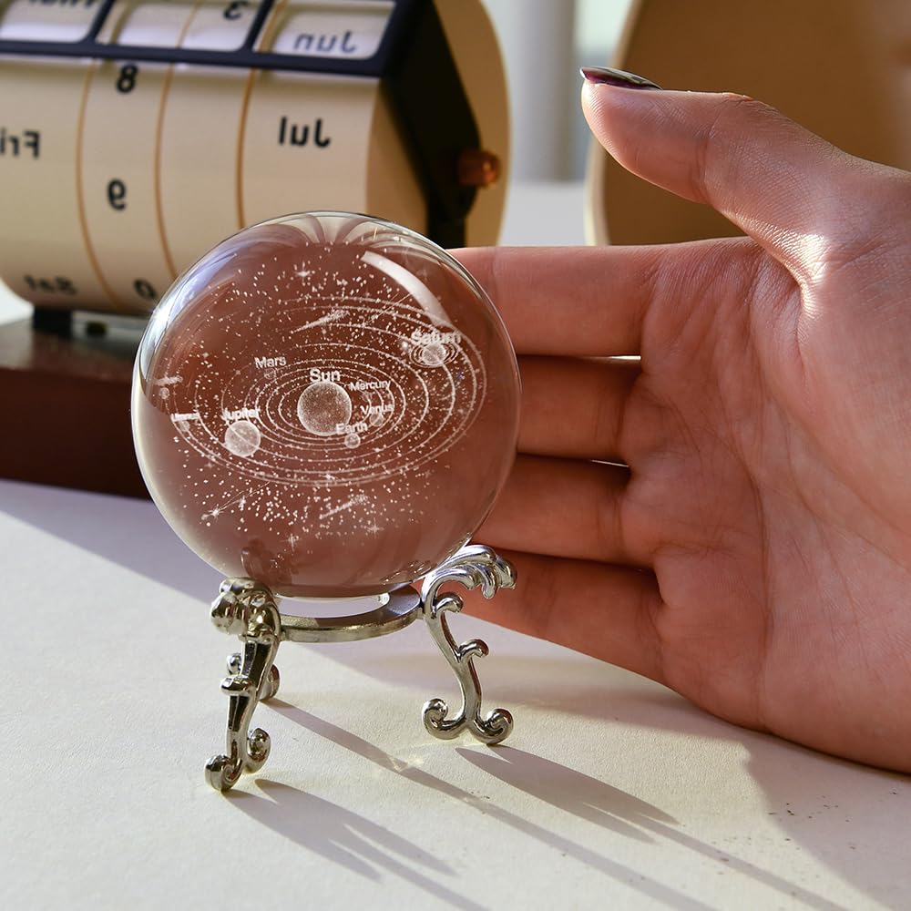 3D Solar System Crystal Ball Universe Gifts 60mm Glass Astronomy Globe Decor Science Planets Model Gift Space Themed Gifts for Space Enthusiasts and Model Collectors