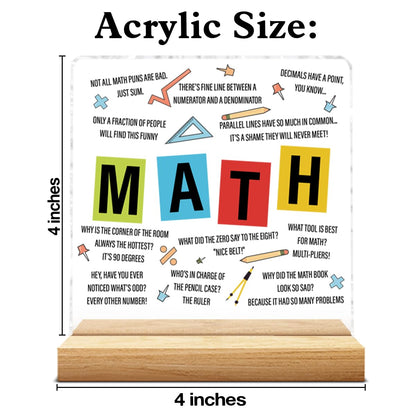 Math Teacher Gifts for Women Men, Gifts for Math Teacher Thank You Appreciation Retirement Back to School, Clear Acrylic Desk Decorative Sign Decor