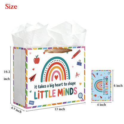 TOTEUSVIA 13" Large Teacher Gift Bag, Teacher Appreciation Gift Set Bags with Tissue Paper and Greeting Card
