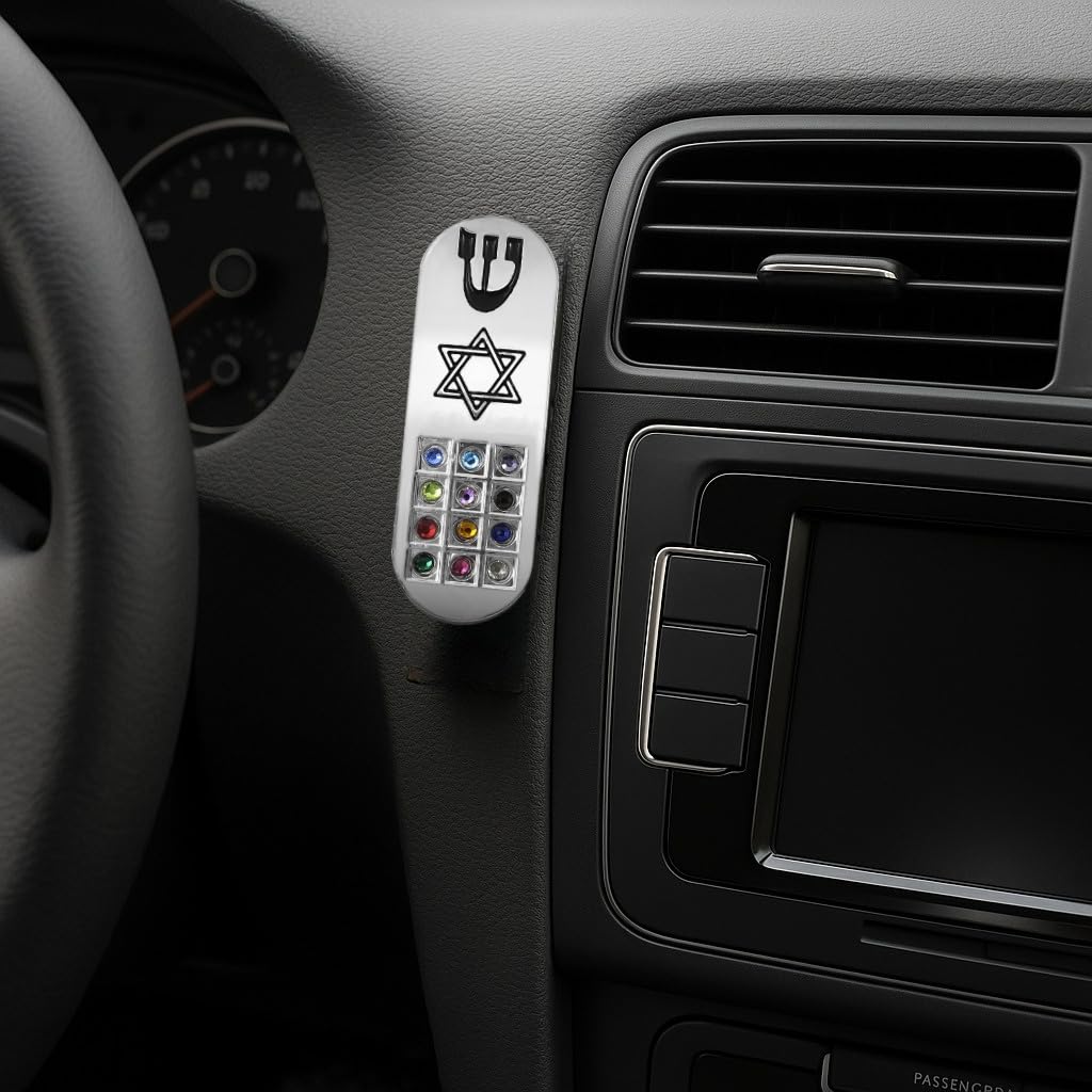 Protection CAR MEZUZAH with Travelers Prayer Scroll Jewish Star of David & Hoshen Mezuza from Israel Jerusalem Art Judaica Gift