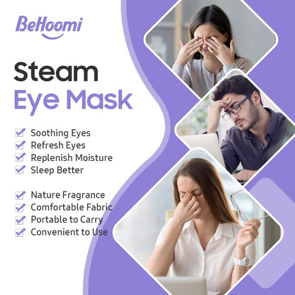 BeHoomi Steam Eye Mask, 10Packs Heated Eye Mask, Self Heating Disposable SPA Warm Compress for Eyes Sleep Mask, Travel Essentials & Relaxation Gifts for Women (Lavender Scent)