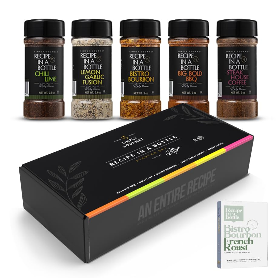 Spice Box Gift Set 5x 3oz Bottles | Premium Blends With Recipe Cards | Best Gift for Foodies | Recipe in a Bottle | Miniature Cooking Adventure in a Box | Simply Gourmet by Rivky Kleiman (Packaging may Vary)