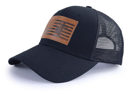 American Flag with Lineman Hats for Men, Adjustable Leather Patch Electrician Baseball Cap