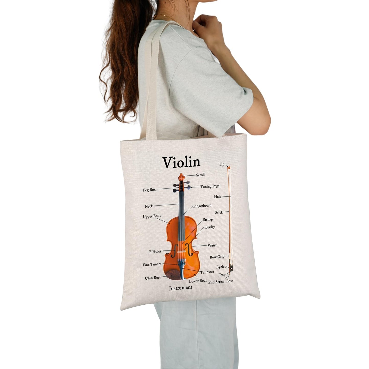 JXGZSO Violin Instrument Anatomy Tote Bag - Violin Lover & Player Gift