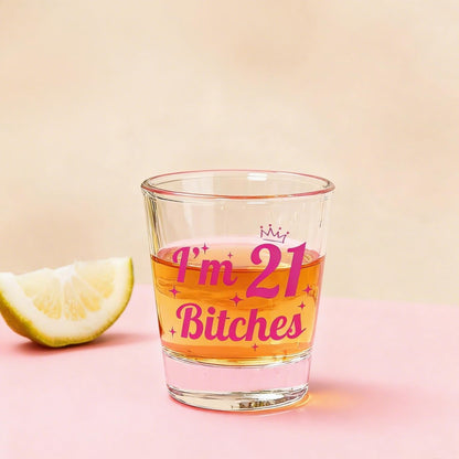 21st Birthday Shot Glass for Birthday Girl, Cool 21st Birthday Gifts, Turning 21 Present, Pink Shot Glasses, I'm 21, 2oz