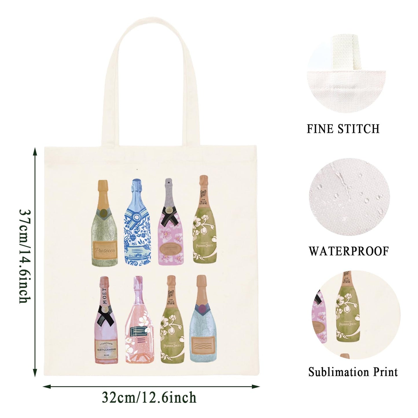 WCGXKO Funny Champagne Lover Gift Home Bar Merch Themed Flour Sack Tote Shopping Bag (Moet)