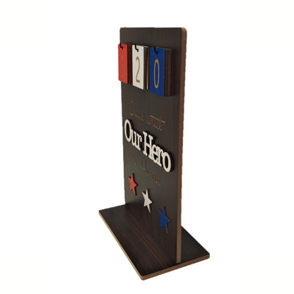 ACECARE Military Deployment Countdown Calendar – “Days Until Our Hero is Home” Wooden Sign with Flip Numbers | Patriotic Red White Blue Stars | Wooden Military Calendar, Homecoming Gift (Dark Brown)
