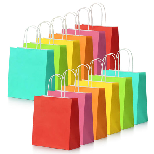 Parmedu Small Paper Gift Bags with Handles - 30 Pack 8.7"x3.5"x7.9" Colorful Party Favor Bags Bulk, Gift Bags for Christmas, Birthdays, Weddings, Festivals, and Parties (6 Colors)