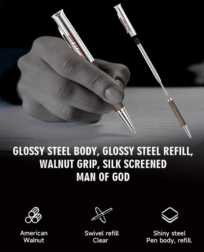 Christian Gifts for Men: Engraved Man of God Luxury Walnut Wood Rollerball Pen - Perfect Pastor Appreciation, Father's Day & Christian Graduation Gifts