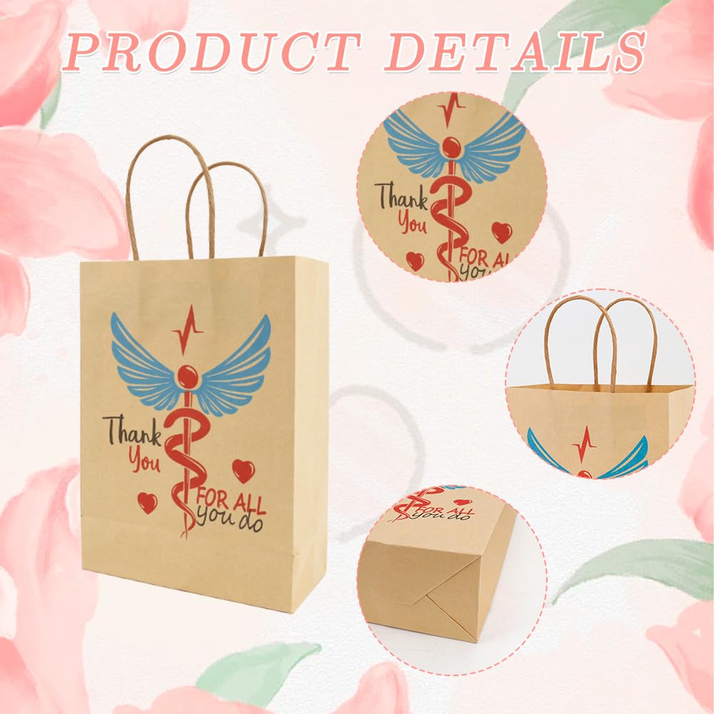 12 PCS Nurse Gift Bags for Medical Assistant Gifts Paper Nurse Goodie Bags with Handle for Student Thank You Doctor Healthcare Workers Graduation Party Favors Supplies Decorations Appreciation Wrap