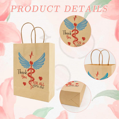 12 PCS Nurse Gift Bags for Medical Assistant Gifts Paper Nurse Goodie Bags with Handle for Student Thank You Doctor Healthcare Workers Graduation Party Favors Supplies Decorations Appreciation Wrap