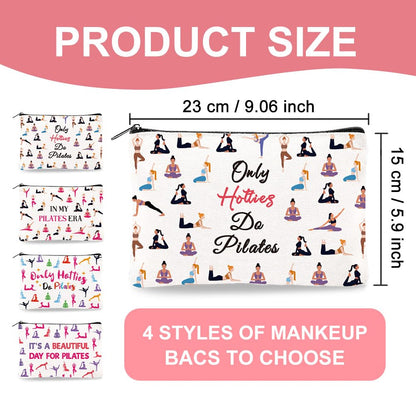 4Pcs Canvas Pilates Teacher Appreciation Gifts Makeup Bag - 9.06" x 5.9" Only Hotties Do Pilates Cosmetic Bags Travel Organizer Portable Accessories with Zipper, Purse Organizer Pouches