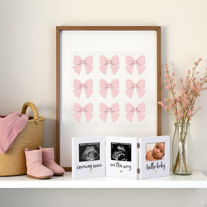 Pearhead Triple Sonogram Keepsake Photo Frame, Gender Neutral Ultrasound Keepsake, Ideal Pregnancy Gift For First Time Moms, Baby Shower and Nursery Decor, 3.5”x2.5” Photo Insert, White