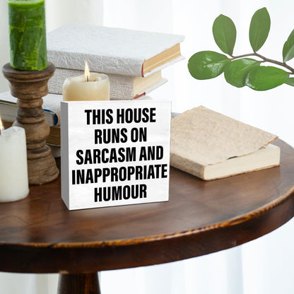 thoqii Home Decor Wooden Box Sign Funny Home Decoration for Living Room Bedroom Housewarming Gifts New Home House Decor, This House Runs on Sarcasm