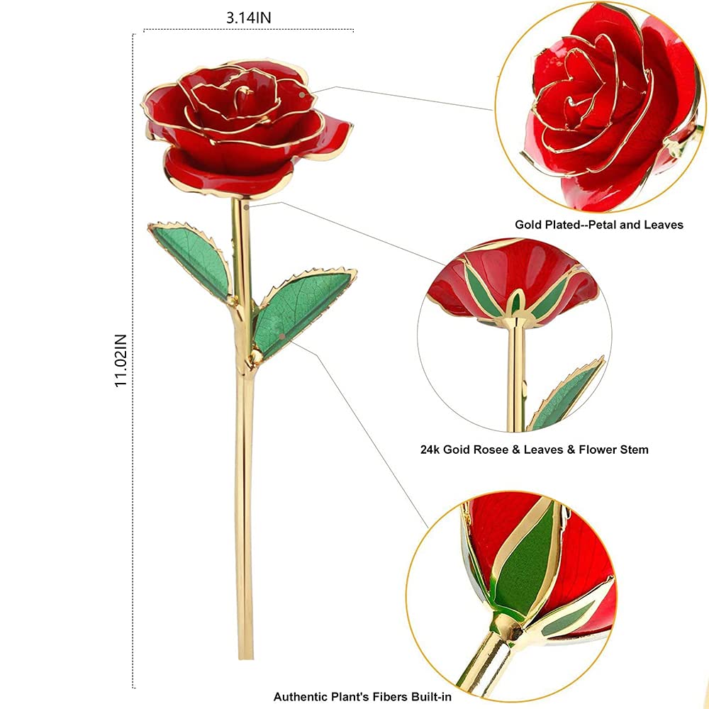 Gold Rose 24K Plated Gold Dipped Rose, Forever Preserved Red Rose Flowers with Stand,Romantic Gift for Valentine's Day and Mothers Day, Anniversary, Birthday,Gifts for Her,Wife,Girlfriend