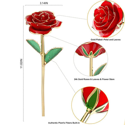 Gold Rose 24K Plated Gold Dipped Rose, Forever Preserved Red Rose Flowers with Stand,Romantic Gift for Valentine's Day and Mothers Day, Anniversary, Birthday,Gifts for Her,Wife,Girlfriend