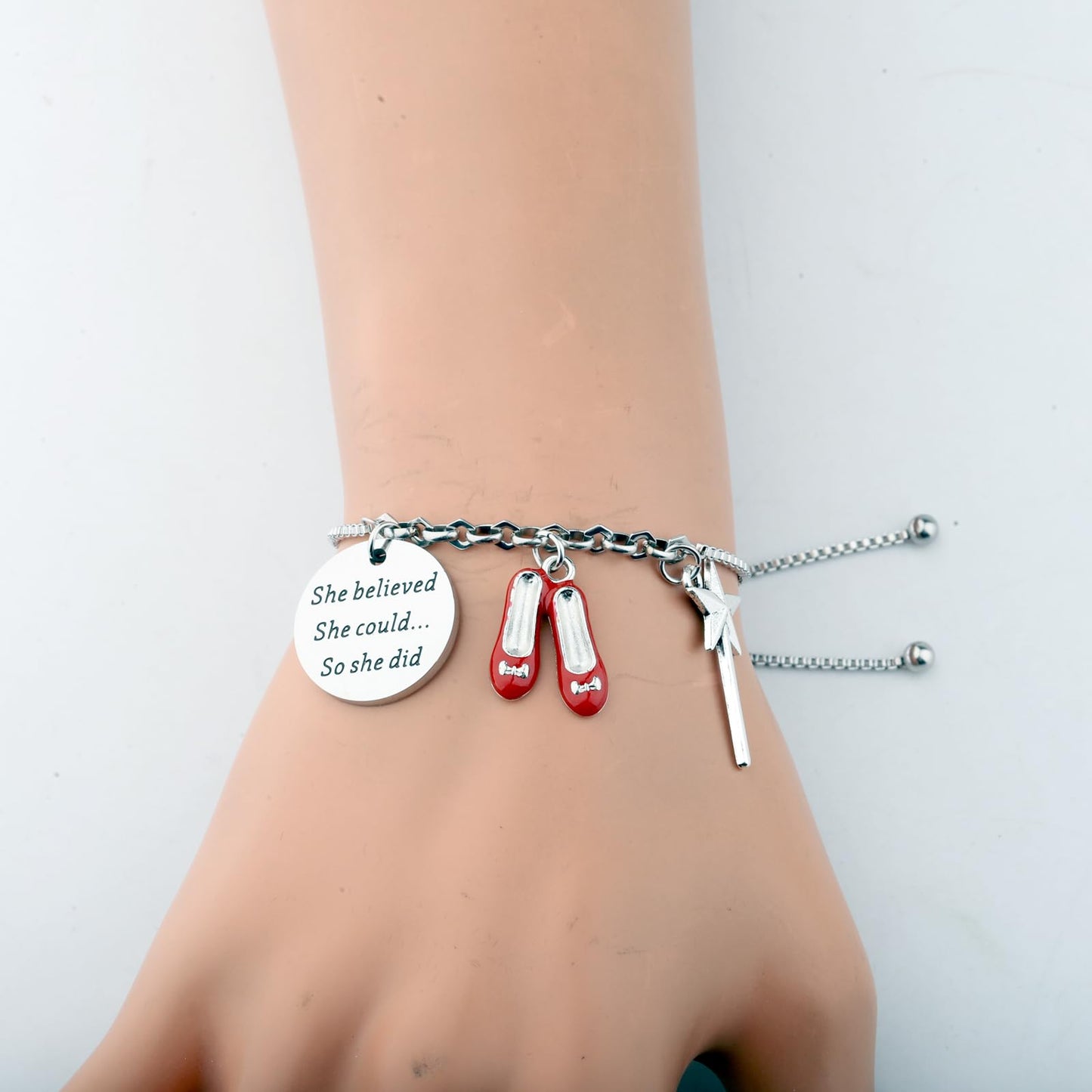 PLITI Dorothy Gift Dorothy Ruby Gift She Believed She Could So She Did Ruby Slippers Bracelet For Fantasy Movie Fan