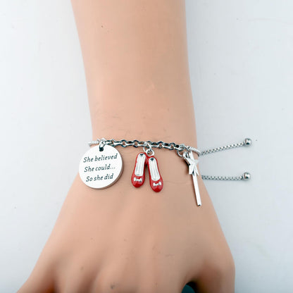 PLITI Dorothy Gift Dorothy Ruby Gift She Believed She Could So She Did Ruby Slippers Bracelet For Fantasy Movie Fan