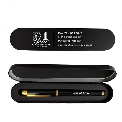 1 Year Work Anniversary Pen Gift- Engraved Gel Pen for Employee & Staff Appreciation Award, First Year Service Recognition