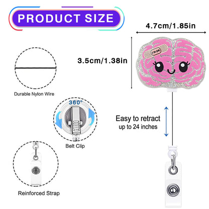 Funny Brain Badge Reel Retractable for Neurology Nurse, Neuro Nurse Brain Badge Holder for Work, Personalized Neurologist Gifts, Neuroscience Badge Holder with Alligator Clip & 24” Durable Nylon Cord