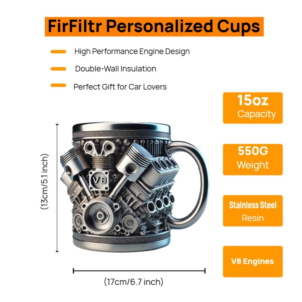V8 Engines Stainless Steel Cup,Personalized Coffee Mug with Insulated Handle,Perfect for Car Lovers Gifts,Mechanics, Birthday, Christmas,Living room decoration as a work of art