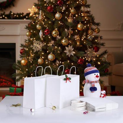 SUNCOLOR White Gift Bags with Handles, Large 13x10x5.5 Inch, 25 Pack, for Birthday, Wedding, Retail, Shopping