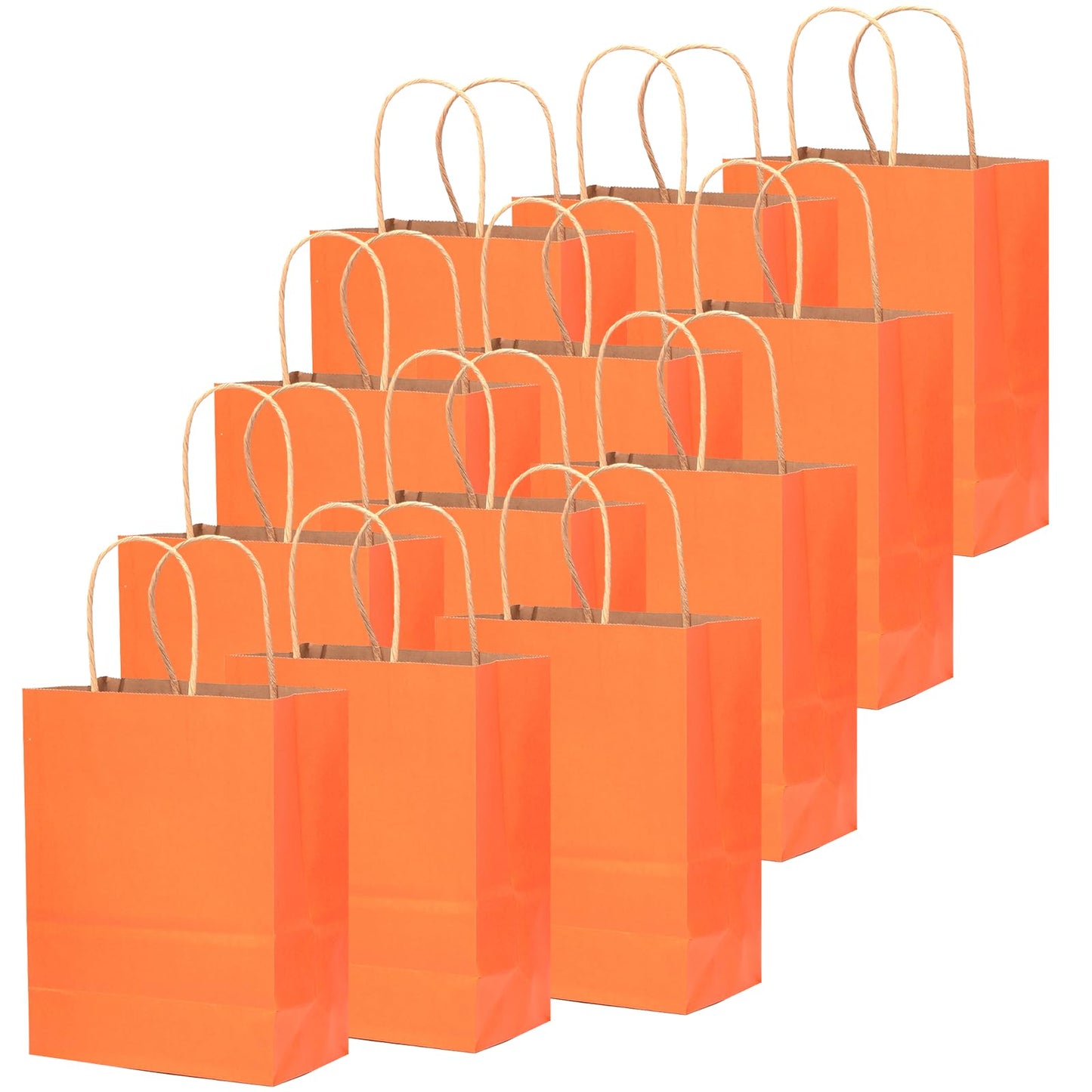 qiqee 100PCS Gift Bag with Handles Bulk Kraft Orange Paper Bags Multiple Uses (13''x5''x10'', Large Size)