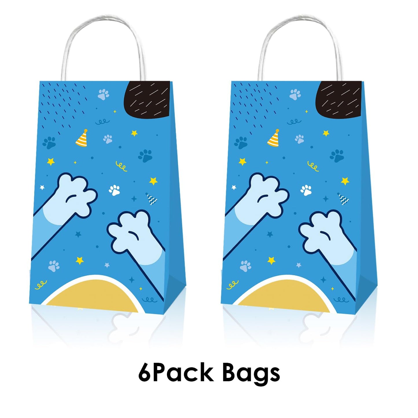 BOBORAT Blue Dog Pet-Themed Paper Gift Bags, 12 Pack, Blue and Orange Party Favor Bags with Handles, 8.3 x 4.7 inches