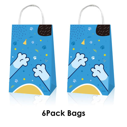 BOBORAT Blue Dog Pet-Themed Paper Gift Bags, 12 Pack, Blue and Orange Party Favor Bags with Handles, 8.3 x 4.7 inches