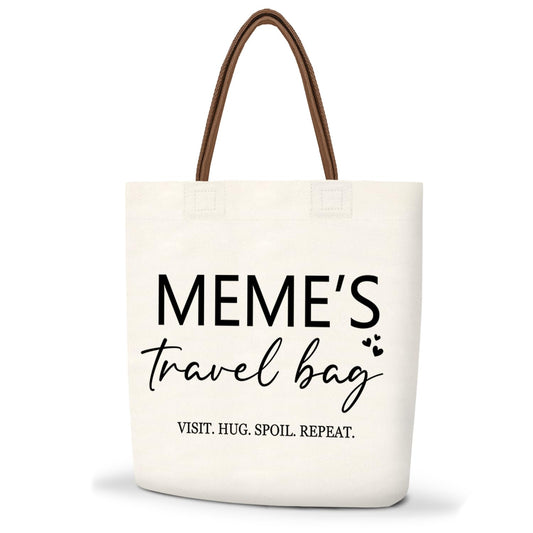 Meme's Travel Bag Canvas Tote Bags For Women, Aesthetic Tote Bag With Leather Handle, Reusable Grocery Bags for Meme Gift, Grandparents Day Mother's Day Birthday Thanksgiving Christmas Gift-16