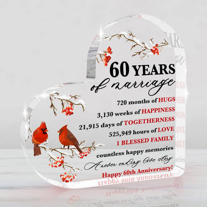 60 Years of Marriage Gift Happy 60th Anniversary Acrylic Decor Cardinal Gifts for Women 60th Wedding Anniversary Acrylic Gifts for Wife Husband Girlfriend Boyfriend Couple Home Office Desktop Decor