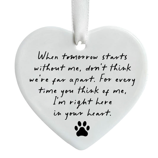 OFlyDesigns Pet Memorial Ceramic Heart Keepsake,When Tomorrow Starts Without Me Remembrance Ornament for Dog or Cat, Loving Memory Sympathy Decor with Gift Box, Pet Loss Bereavement Hanging Heart