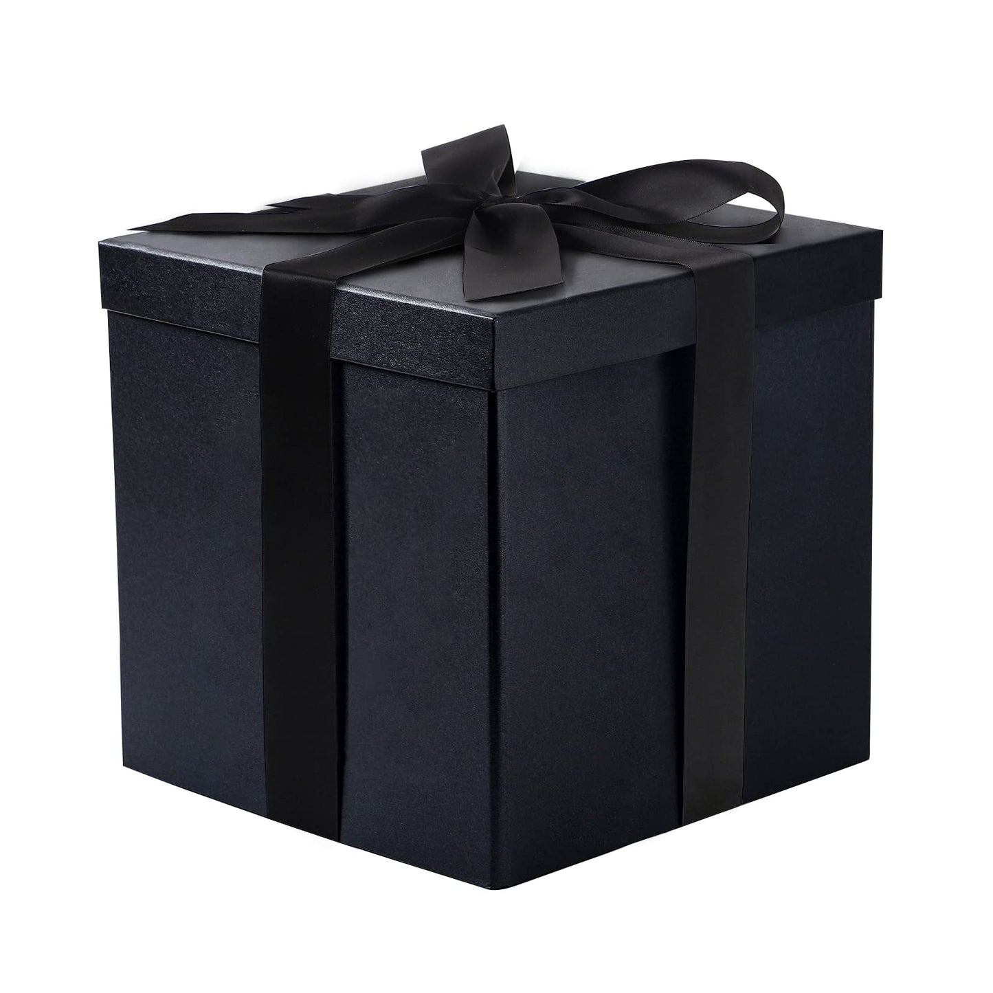RUSPEPA Black Medium Gift Box with Lids, Ribbon and Tissue Paper, Collapsible Gift Box Perfect for Birthday, Graduation, Father's Day, Wedding and Groomsmen Gifts, 10x10x10 Inches, 1 Pcs